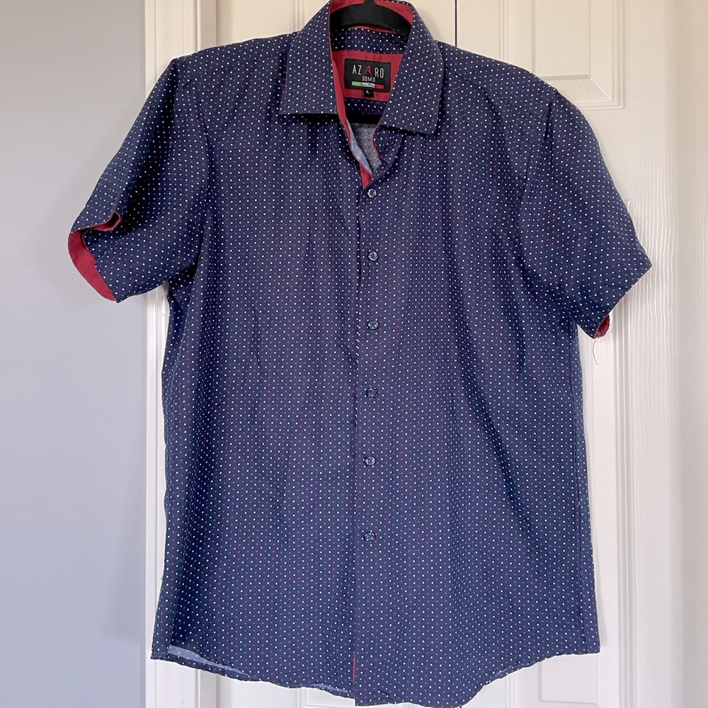 Blue Polka Dotted Casual Button Down